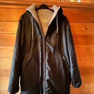 Tru West large water repellant swim parka, dark blue with grey fleece